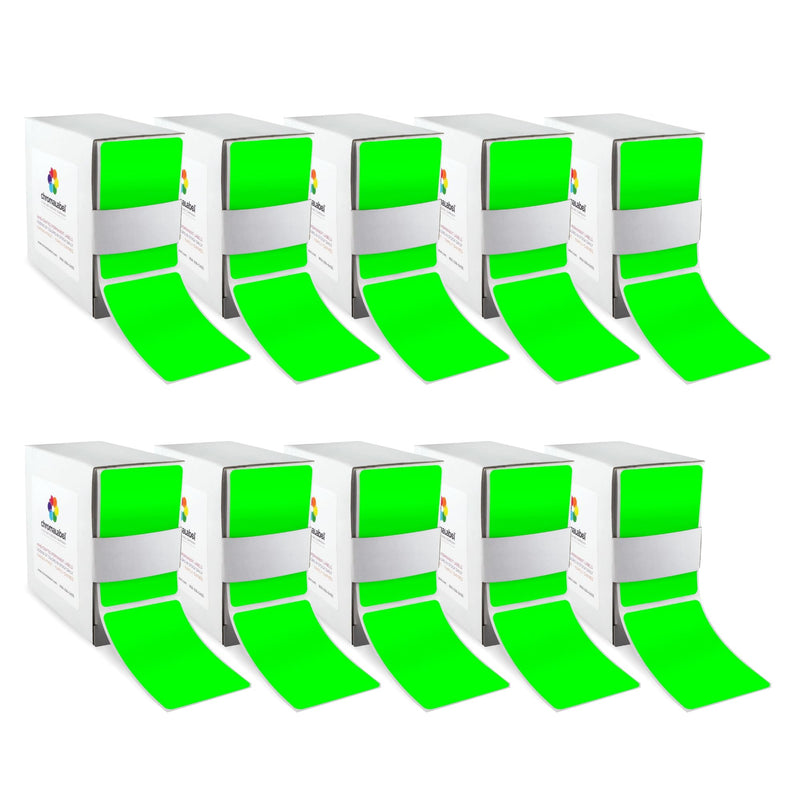 ChromaLabel 2 x 3 Inch Permanent Color Code Rectangle Labels, 250 Fluorescent Green Labels per Dispenser Box – Pack of 10