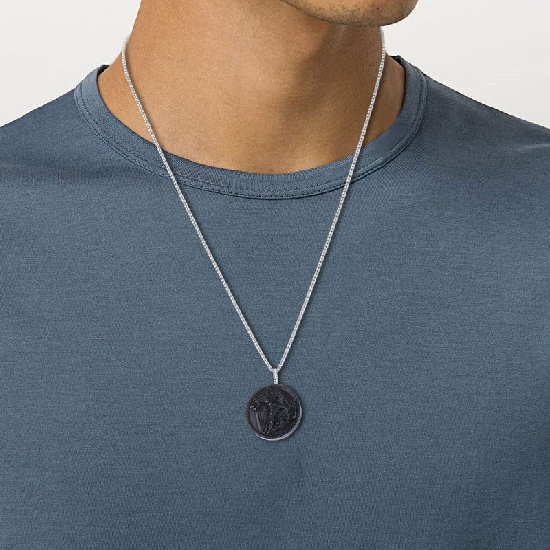 COAI Religious Jewelry St. Michael Necklace Black Obsidian Necklace for Men 22"(55cm)