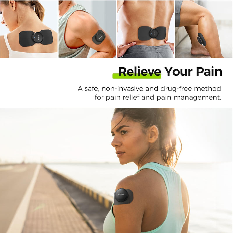 AUVON Wireless 24 Modes TENS Unit Muscle Stimulator for Pain Relief, Smart Rechargeable TENS Machine with Dual Size 6 TENS Pads for Physical Therapy, Pocket-Size TENS Device for Shoulder & Back Pain Black