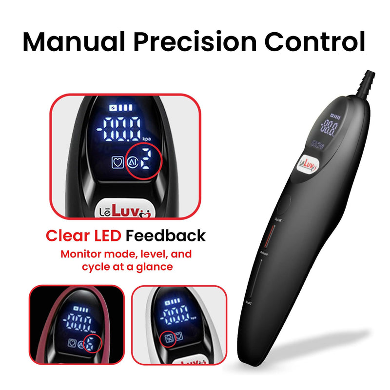 LeLuv Magna LCD Smart Handheld Electric Vacuum Pump Handle — USB-Rechargeable Precision Vacuum Controller with Manual & Smart Modes, with Release Safety, Professional Vaccum Tool - Black Silicone