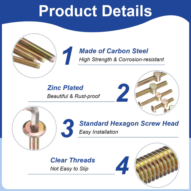 [Australia - AusPower] - uxcell 10Pcs Bed Frame Bolts, M8x40mm Hex Socket Head Cap Screws Bolts with Barrel Nuts Hardware Replacement Kit & M5 Hex Wrench for Furniture, Beds, Chair 10 