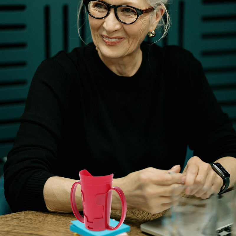 [Australia - AusPower] - Beaupretty Nosey Cup with Handles Cut Out Drinking Cup Dysphagia Cup Hospital Cups for Adults Elderly Disabled Hospital Patients Red 