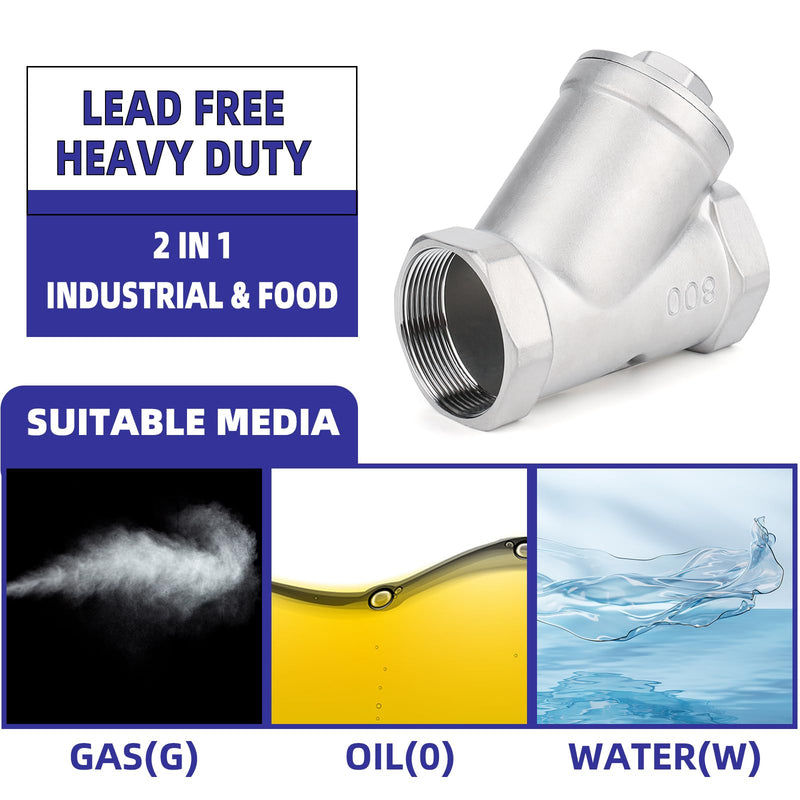 [Australia - AusPower] - Industrial Plumbing Y Strainers NPT Female 1", Heavy Duty 304 Stainless Steel Y-Strainer, Y-Shaped Filter Valve Connector with 80 Mesh Screen to Remove Excess Impurities for Water Oil Gas DN25 1"-NPT 