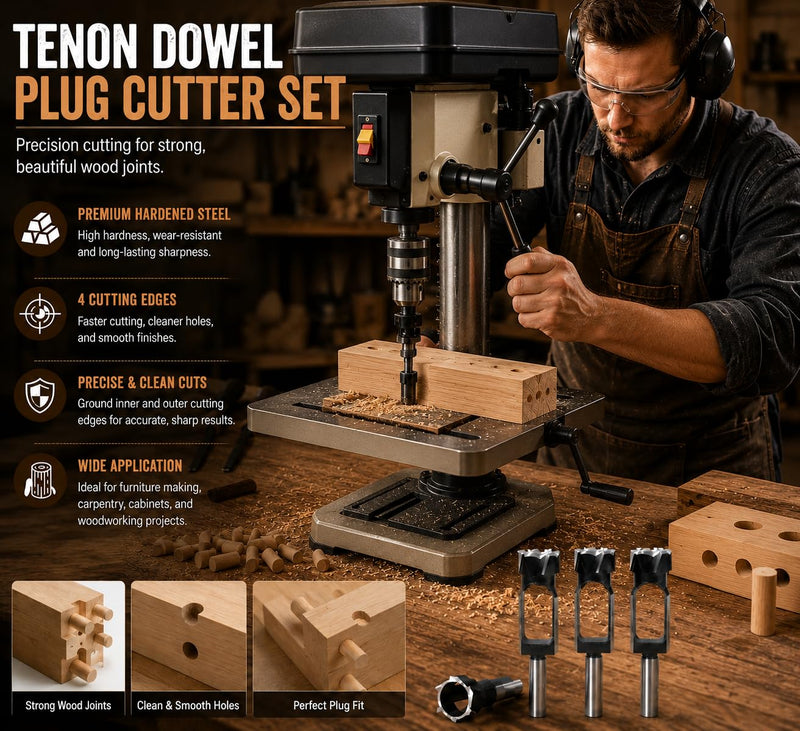 Wood Tenon Dowel Plug Cutter 1-7/8 Inch Tenon Cutter Plug Maker Woodworking Drill Bit 1-7/8"