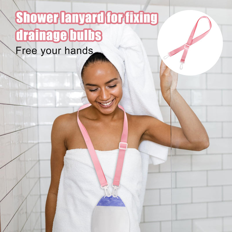 [Australia - AusPower] - 2pcs Shower Lanyard with 2 Hooks for Mastectomy Drain Holder, Pink Post-Mastectomy Must Haves Mastectomy Gifts for Women Drainage Bulbs After-Surgery Recovery Management Rope Clips Accessories 