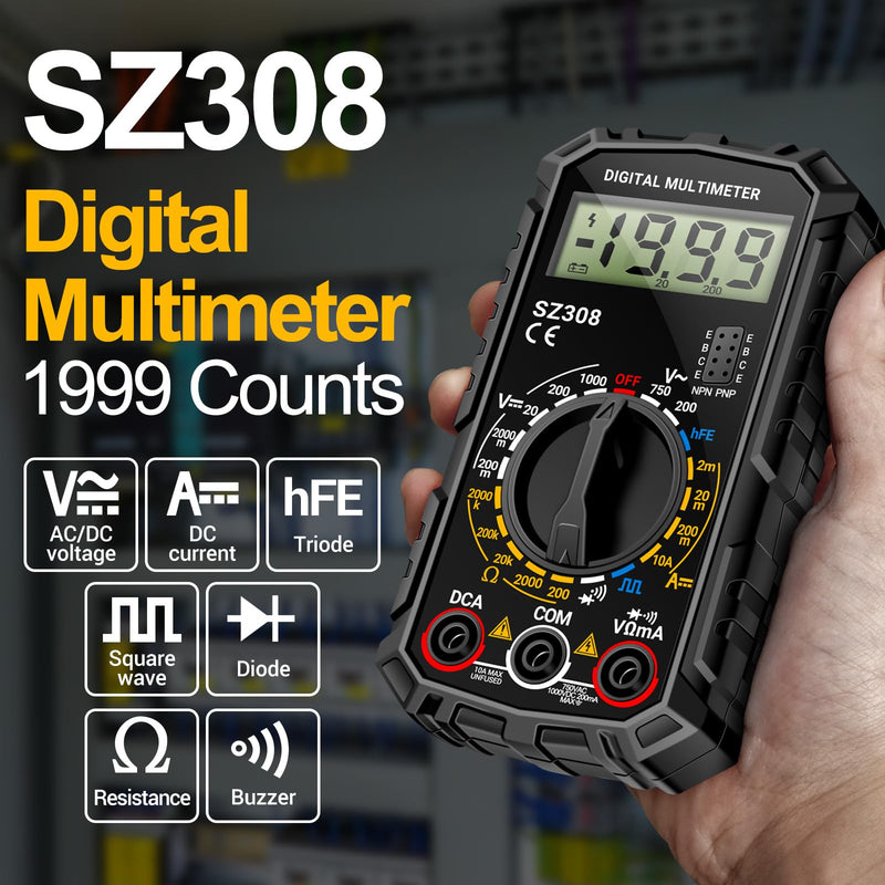 [Australia - AusPower] - ANENG Multimeter,SZ308 DC AC Volt Meter,Ohm Digital Multimeter Tester,Measures Voltage,Current,Resistance,Continuity,Diodes, Electrical Tester for Househould Tools,Automotive Battery Test SZ308 Black (With 16-piece test set) 
