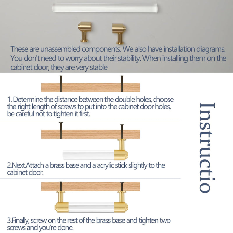 Brass and Acrylic Kitchen Cabinet Pulls 7 in Hole 4Pack Gold and Clear Elegant Drawer Handle Charming Dresser Knob for Closet Cupboard Wardrobe Laundry Room Bathroom Double Hole: 7 Inch
