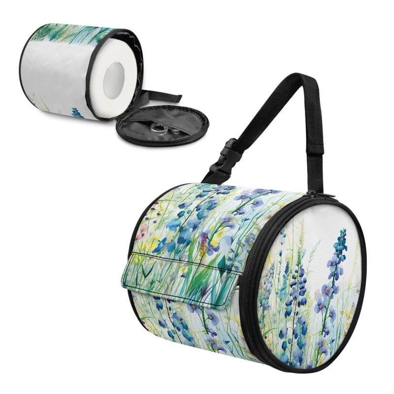 ZDCUSTOM Blue Flower Hanging Toilet Paper Holder Kitchen Paper Towel Holder Roll-Tissue Dispenser Toilet Paper Storage Bag with Adjustable Strap for Camping Bathroom RV Car