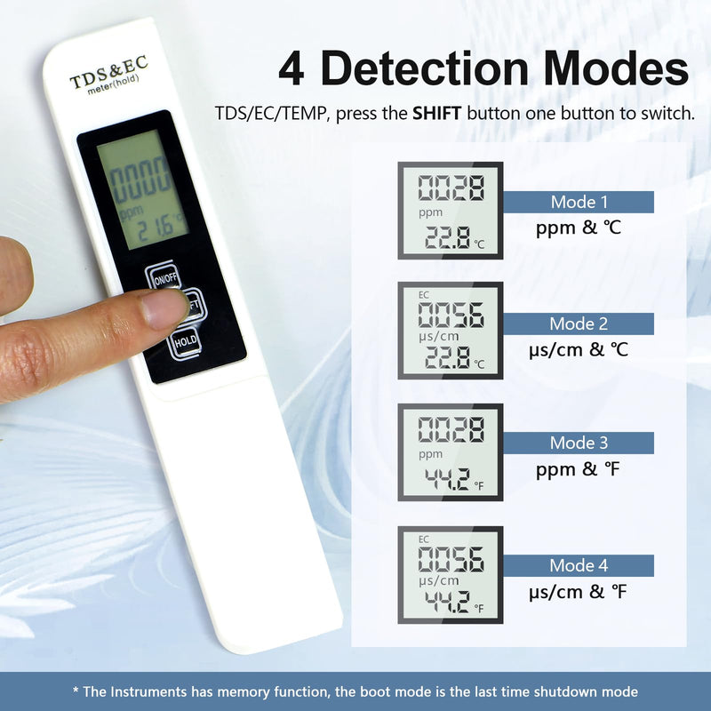 [Australia - AusPower] - 4 in 1 TDS Meter, TDS Meter Digital Water Quality Tester, Portable, EC Meter & Temperature Meter, 0-9999 ppm for Hydroponics, Pool, Aquarium and Water Hardness Test 
