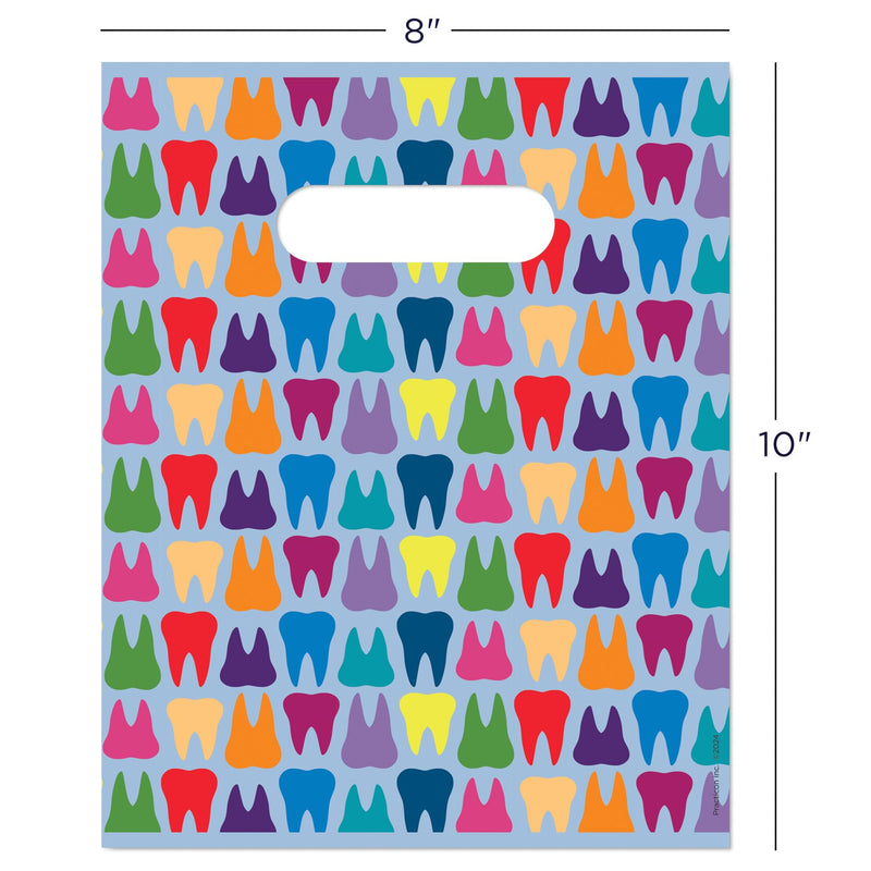 [Australia - AusPower] - Practicon Rainbow Teeth 8" x 10" Dental Giveaway Bag, Dental Hygiene Patient Care Goodie Bag, Dentist Office Plastic Gift Bags, 100 Pack 8" x 10" 