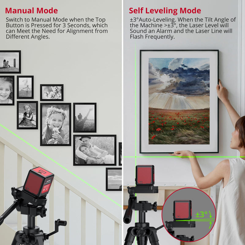 [Australia - AusPower] - 100Ft Laser Level Self Leveling (±3°) with ±1.5mm/5m Accuracy Green Cross Laser Level with Magnetic Bracket and Pouch for Picture Hanging Wall Floor Tile Construction (Class 2 Laser) 
