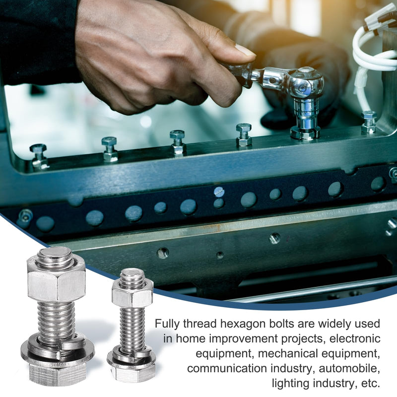 [Australia - AusPower] - MECCANIXITY M10 x 180mm 304 Stainless Steel Hex Head Screws Bolts, Nuts, Flat & Lock Washers Assortment Kit, Fully Threaded, Bright Finish for Home, Electronic, Machine, 2 Sets 