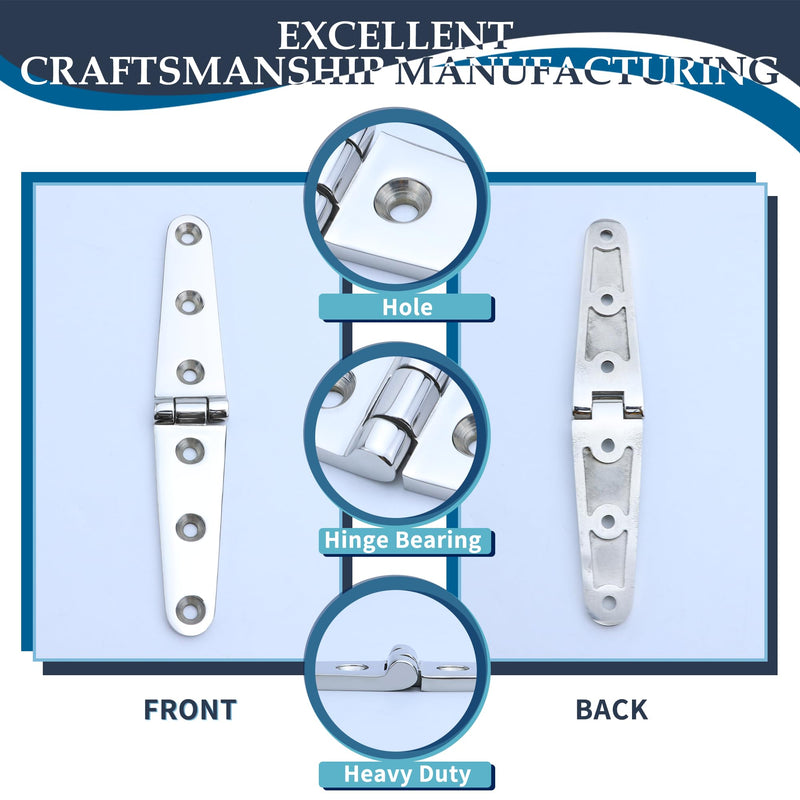 SHENGHUISS Boat Door Hinge Strap Marine Hatch Hinge Stainless Steel 316 6 Holes Casting Hinge w/Fasteners for Boat, RVs 6 inch x 1 inch 2 Pack 6 inch 2 pack