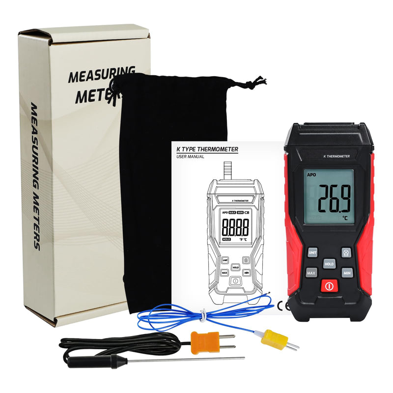 [Australia - AusPower] - Digital K Type Thermometer with Two Thermocouple Probes, -328°F~2501°F Single Channel Thermocouple Thermometer HVAC Temperature Meter with Backlit LCD Display Max/Min, Data Hold 