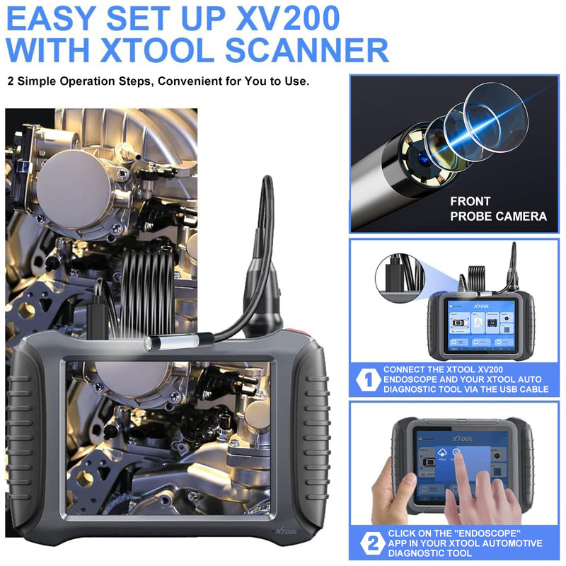 XTOOL Inspection Camera XV200, 2MP&1080P HD& 8 LEDs Automotive/Industrial Endoscope Waterproof Borescope Camera with Light, Work with D7/D7S/D7W, D8S/D8W, D9S//D9S PRO/IP919 PRO Type-C Version