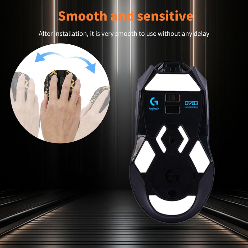 NOUKAJU Mouse Grip Tape for Logitech G903/Logitech G900, Rounded Curved Edges Mouse Feet Skates,Self-Adhesive PreCut Sweat-Resistant Professional Mice Upgrade Kit(Foot pad + Black-Gold Mouse Tape)