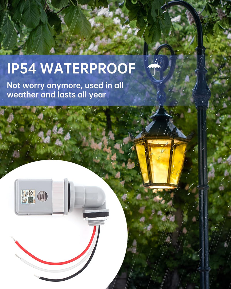[Australia - AusPower] - 2-Pack Dusk to Dawn Photocell Sensor for Outdoor Lights - 120VAC 1800W/1100VA Rated Load, IP54 Waterproof Auto On/Off Photoelectric Switch with Swivel Mount, UL Certified for Backyard, Parking Lot 
