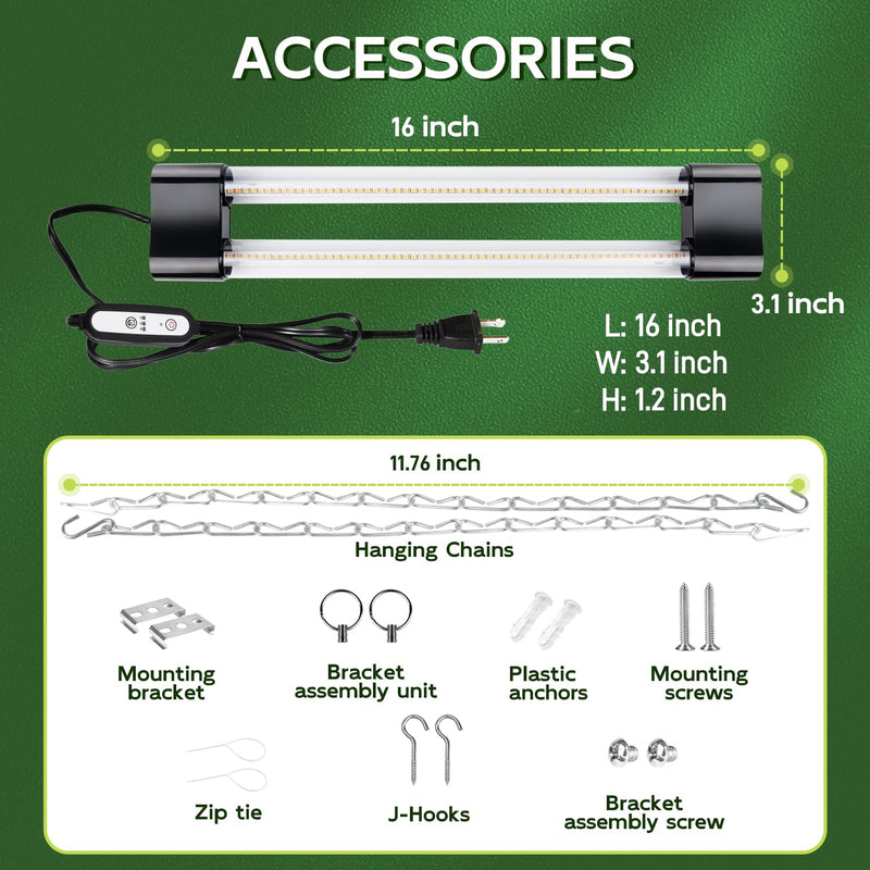 [Australia - AusPower] - Hlite 16inch 2 Pack LED Grow Lights - Linkable Grow Lights for Indoor Plants, Full Spectrum Plant Lights Plug and Hanging Design with Auto On/Off Timer Hanging Grow Light from Seedling to Flowering Black 2 x 20W TIMER 