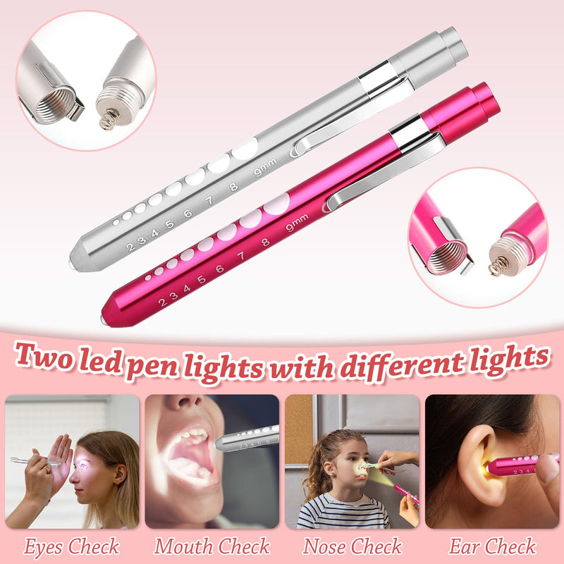 [Australia - AusPower] - 10 Pack Nurse Tools Set, Pink Nurse Accessories for Work with 1 Trauma Bandage Shear, 2 LED Pen Lights, 3 Pens(Marker, Ballpoint, Highlighter), 1 Flashlight, 1 Badge, 1 Keychain and Packaging Bag 