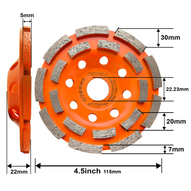 [Australia - AusPower] - FEWELL 4 1/2” Concrete Grinding Wheel, Double Row Diamond Cup Wheel with 7/8” Arbor for Polishing and Grinding Concrete Surface Brick Stone Marble Cement Granite 