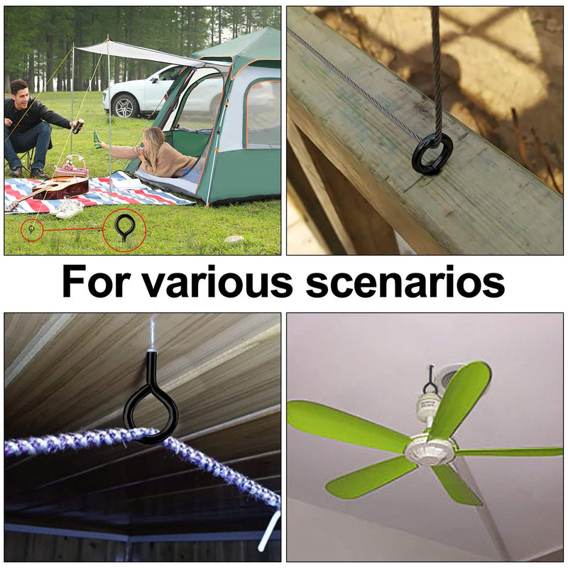 [Australia - AusPower] - 5 Inch Eye Hooks Screw in Heavy Duty, 500LBS Capacity, Large Stainless Steel Eye Hooks for Hanging, Rust-Proof Black Eye Bolts for Indoor & Outdoor Heavy-Duty Applications A-Black-2pcs 
