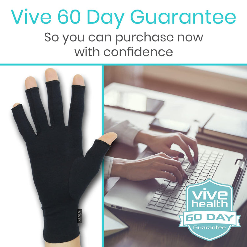 [Australia - AusPower] - Vive Rheumatoid Arthritis Gloves - Men and Women Fingerless Compression Wrap for Hand Pain and Osteoarthritis - Black Hand Wrap for Arthritic Joint Symptom Relief - Open Finger Fit Medium 