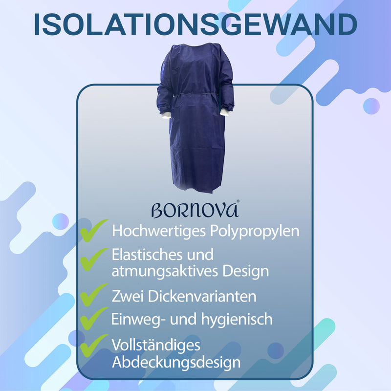 Pack of 10 - Patient Gown & Insulation Gowns - Disposable Protective Gown / Visitor Gowns - Hospital Gown - Protective Gown for Care - PP Fleece - Universal Size - Light Blue - 35 g/m² - BORNOVA
