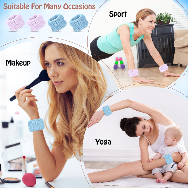 [Australia - AusPower] - Wrist Bands for Washing Face, 4pcs Spa Face Washing Wristbands, Microfiber Arm Wrist Towels, Absorbent Wash Wristbands for Woman Men, Prevent Water from Spilling Down Your Arms Dark Blue+purple 