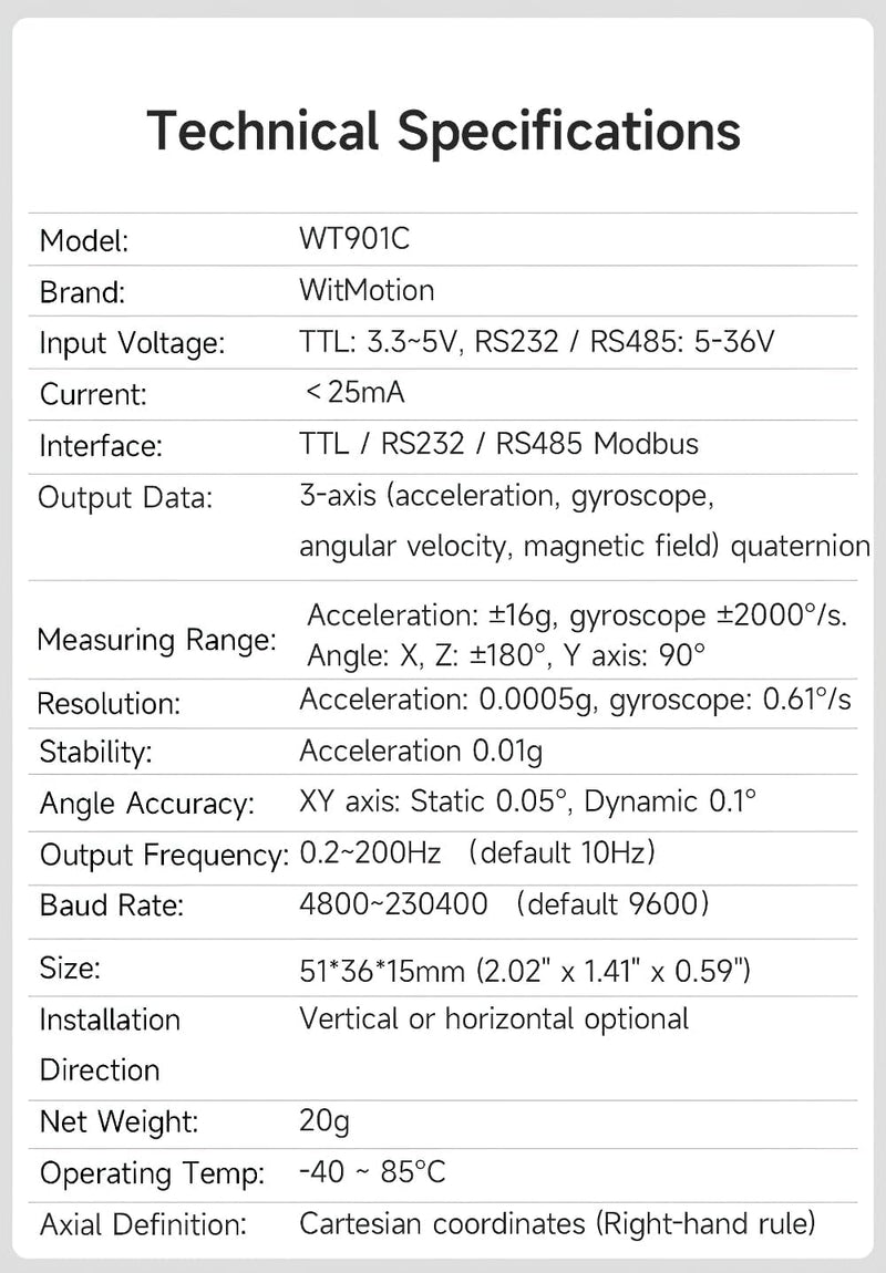 【WT901C-232 9-Axis Vibration Inclinometer】 High-Stability Acceleration+Gyro+Angle (XY 0.05° Accuracy)+Digital Compass, Triaxial MPU9250 Gyroscope Sensor【Kalman Filtering】 for Arduino, Raspberry Pi