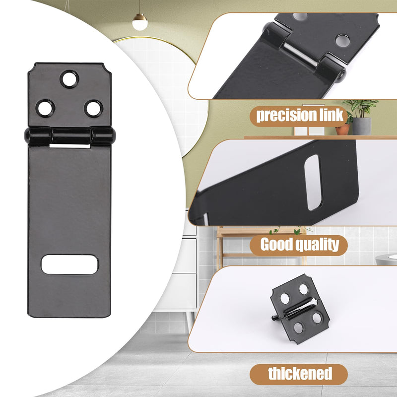[Australia - AusPower] - 3Inch Lock Hasp Latch, 4 Pack Black Hasp Latch Padlock Hasp Door Slide Latch Safety Packlock Clasp Gate Locks for Wooden Fence, Pet Cage, Cabinet, Window, Garden, Yard 3Inch 