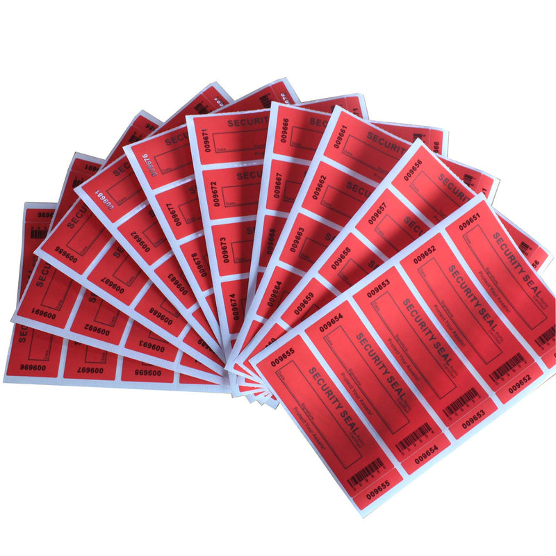 TamperSeals Group - 50pcs Total Transfer Tamper Evident Security Warranty Void Stickers/Labels/Seals (Red, Large 35 x 120 mm, Triple Serial Numbers)