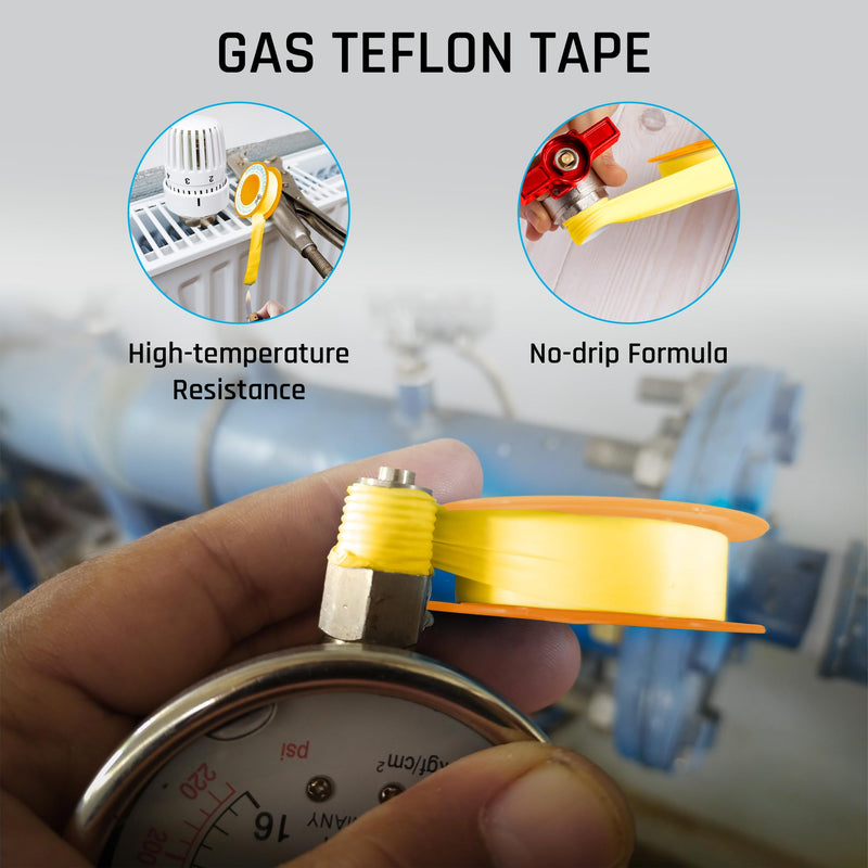 TAPEWELL Yellow Gas Pipe Thread Sealant Tape - Pack of 10-260" X 1/2" Plumbers Tape - for Propane, Natural Gas and More