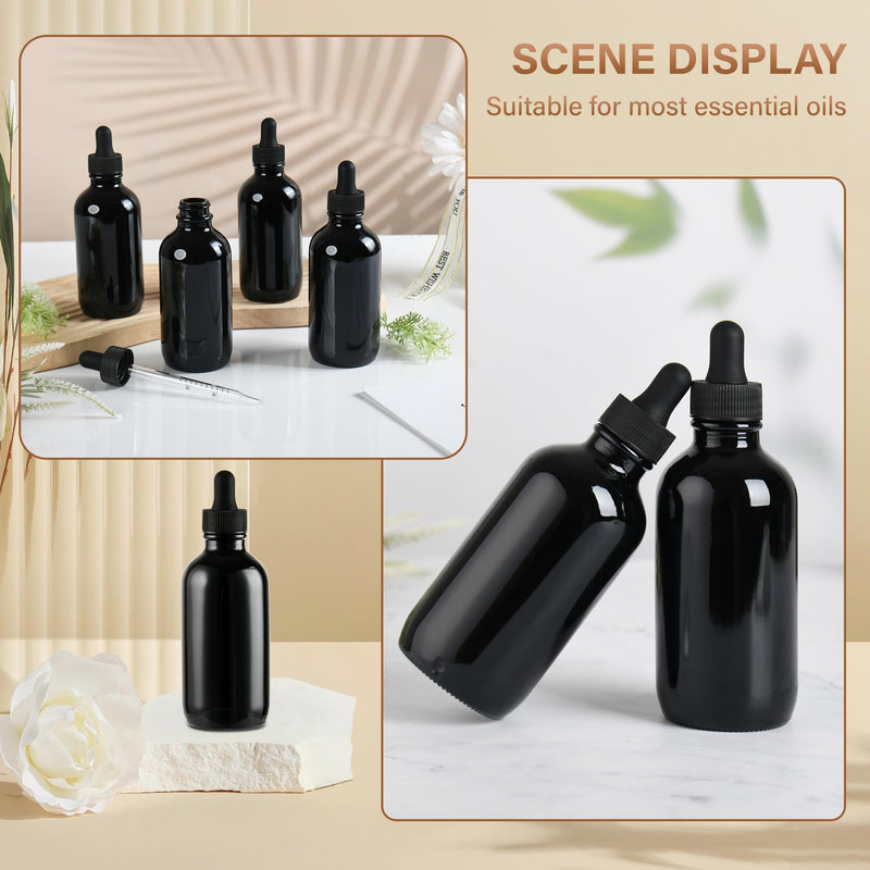 [Australia - AusPower] - 4 Pcs 4oz Black Glass Eye Dropper Bottle, Tincture Bottles With Leak-Proof Design, Stronger Suction for All Kinds of Mixed Liquids 4oz-4Pack 