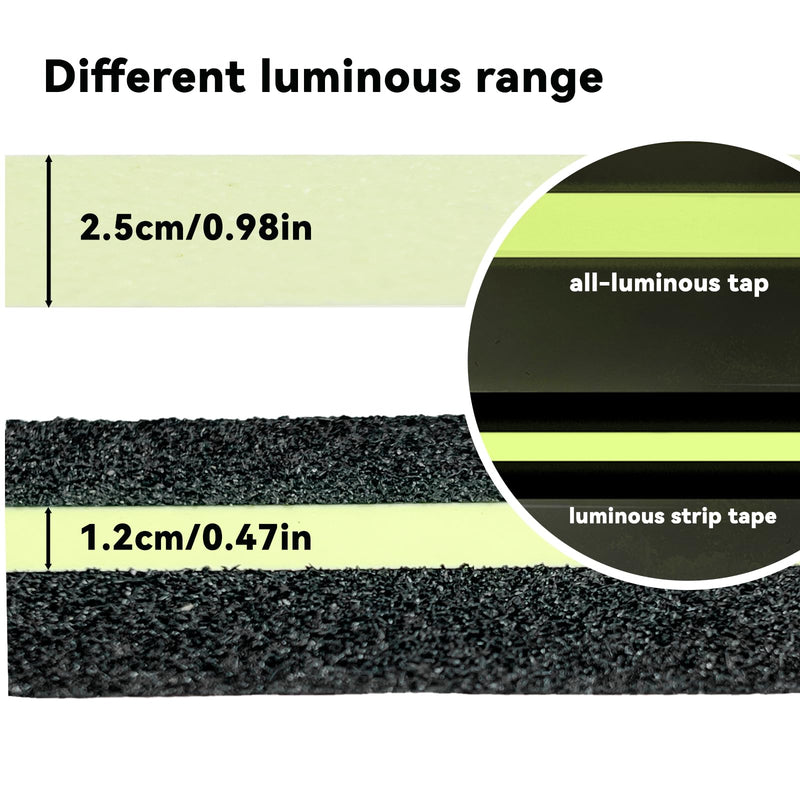 Daily Treasures 2 Pack Anti-Slip Grip Tape Glow in Dark, 2"×16Ft Luminous & 1"×16Ft All-Luminous Stair Non Slip Adhesive with A Roller,PET High Traction Grit Tapes for Stairs Steps Indoor&Outdoor