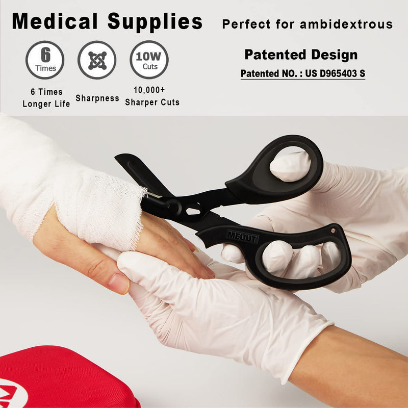 [Australia - AusPower] - MEUUT 3 Pack Medical Scissors and Penlights for Nurses Medical Supplies with Two Medical Pen lights Four Batteries, One 8 inches Ergonomical Bandage Scissors Trauma Shears for First Aid EMT Black Scissor+gold&white Penlight 