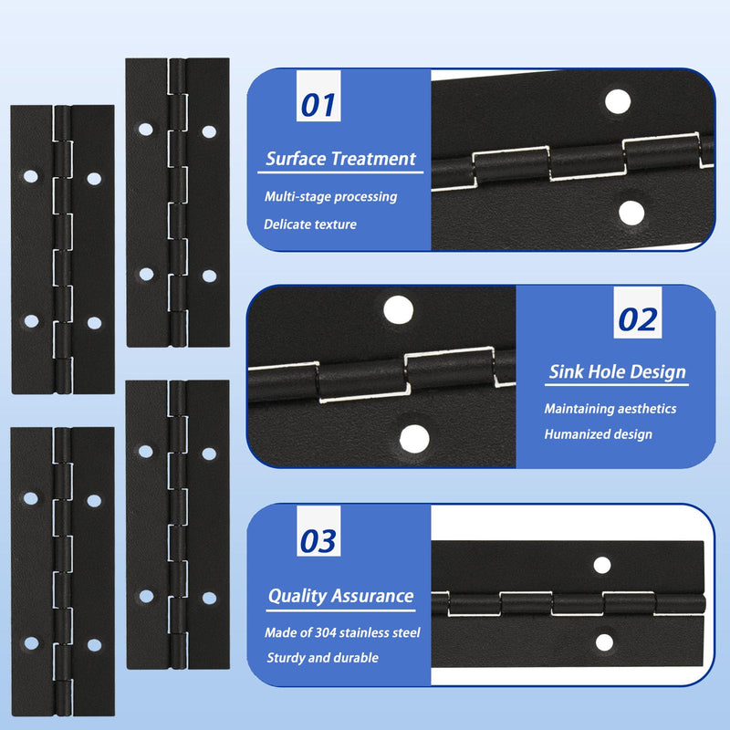 [Australia - AusPower] - 4 Inch 12 Pcs Piano Hinges?Black Long Hinges Heavy Duty with Hole for Cabinets Boat Marine Door,Box,French Window,0.04" Leaf Thickness 1.2'' Open Width 12PCS-4IN 