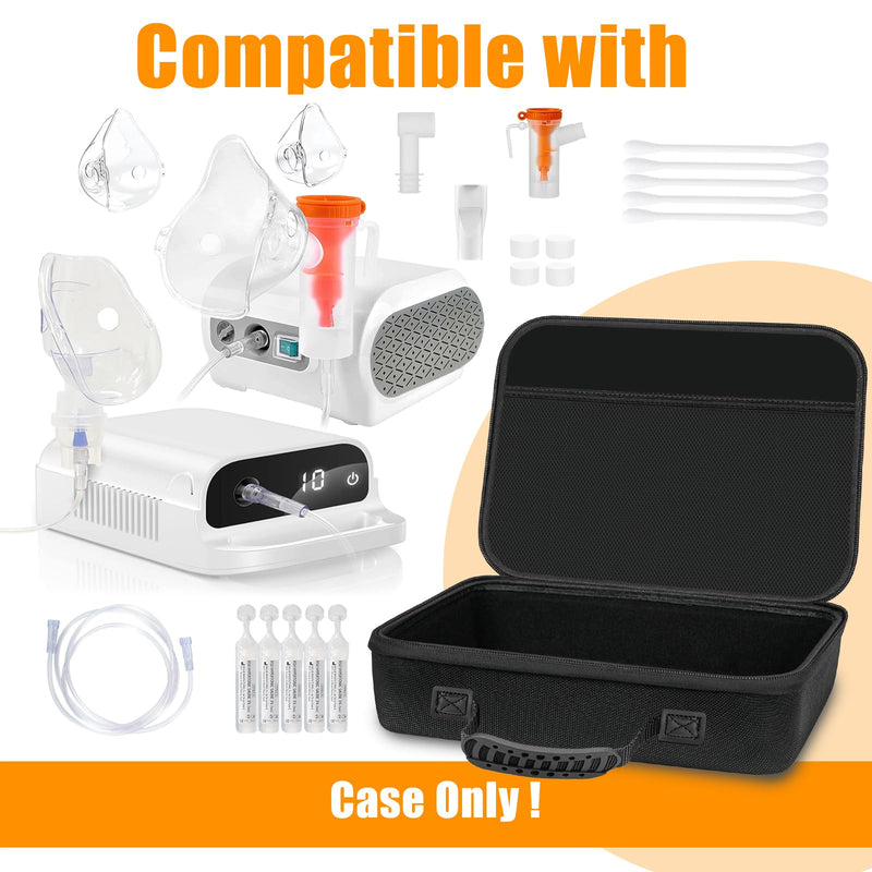 EVA Hard Shell Travel Case for Smart Nebulizers & Asthma Inhalers - Portable Carrying Organizer with Mesh Top Compartment for Masks, Cables, Adult Breathing Device Accessories (Case Only) Black