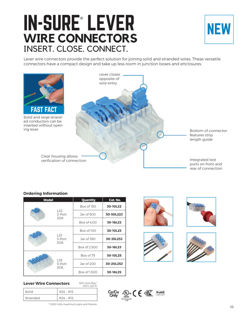 [Australia - AusPower] - Ideal Electrical 30-01L25 in-Sure Lever Wire Connector 5-Port, 10/Bag 