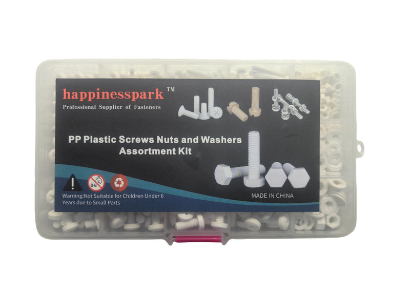[Australia - AusPower] - Polypropylene (PP) Metric Cross Phillips Pan Head Screw Assortment Kit - M3 M4 M5 Plastic Fasteners w/Nuts, Washers, 470Pcs in Plastic Case (Non-Conductive, Lightweight) White M3-M5 