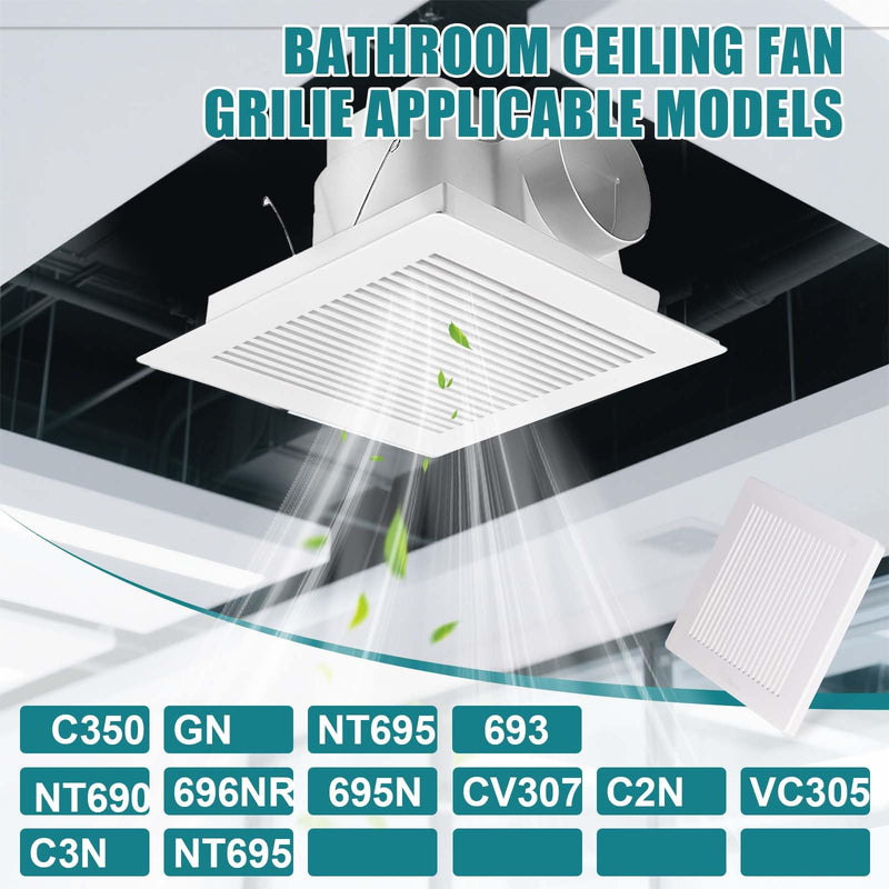 Bathroom Exhaust Fan Cover with Spring,(2 Piece 12"x 12") Grille Bathroom Fan Cover Replacements, White ABS Plastic Cover Square Ceiling or Wall-Mount Exhaust Fan,Air Diffuser cover 2P 12x12 inch