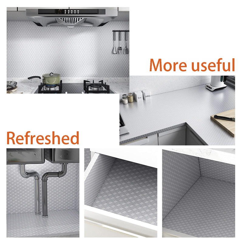 Snkxu Kitchen Wallpaper Oil Proof Sticker Backsplash Aluminum foil Oil self-Adhesive Paper Silver Cabinet Liner Waterproof and Heat Resistant Peel and Stick backsplash, 15.7X197 Inches 15.7"W x 197"L