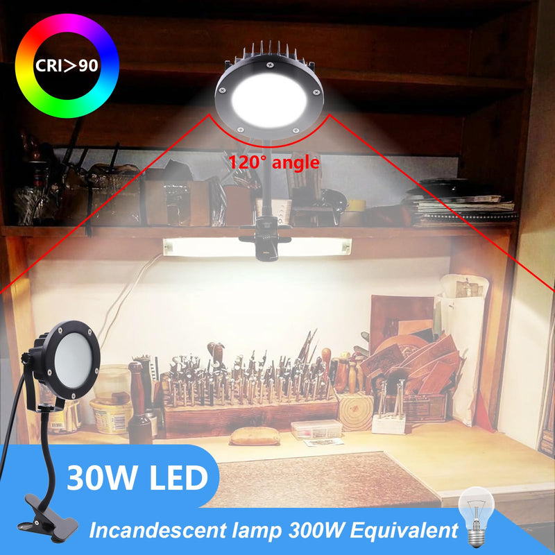 [Australia - AusPower] - Portable LED Clamp Work Light，Clip on floodlight with 11.5FT Cord（3.5M） 300W Equivalent， waterproofingt for Outdoor Indoor ，Adjustable Angle Lighting (30W-Warm White) 30W-Warm White 