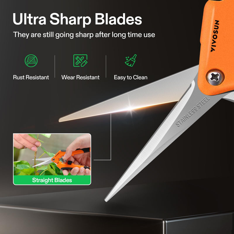 VIVOSUN 12-Pack 6.5 Inch Gardening Scissors Hand Pruner Pruning Shear with Straight Stainless Steel Blades Orange Orange Straight Blade
