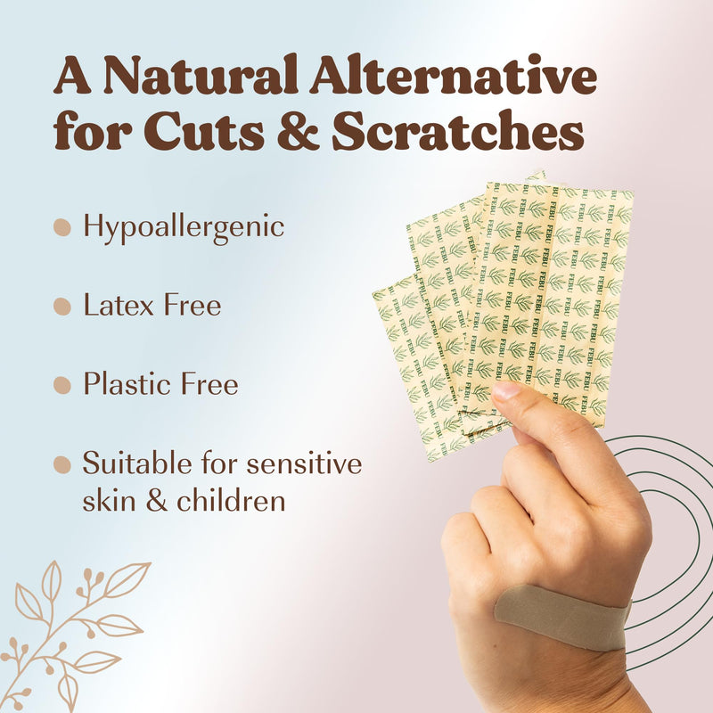 [Australia - AusPower] - FEBU Eco-Friendly Organic Bamboo Fabric Bandages for Sensitive Skin | PFAS Free Flexible Latex Free Bandages | Natural Hypoallergenic Bandages for Scrapes, Cuts & First Aid | 75 Count Variety Pack Strip Bandages Variety 