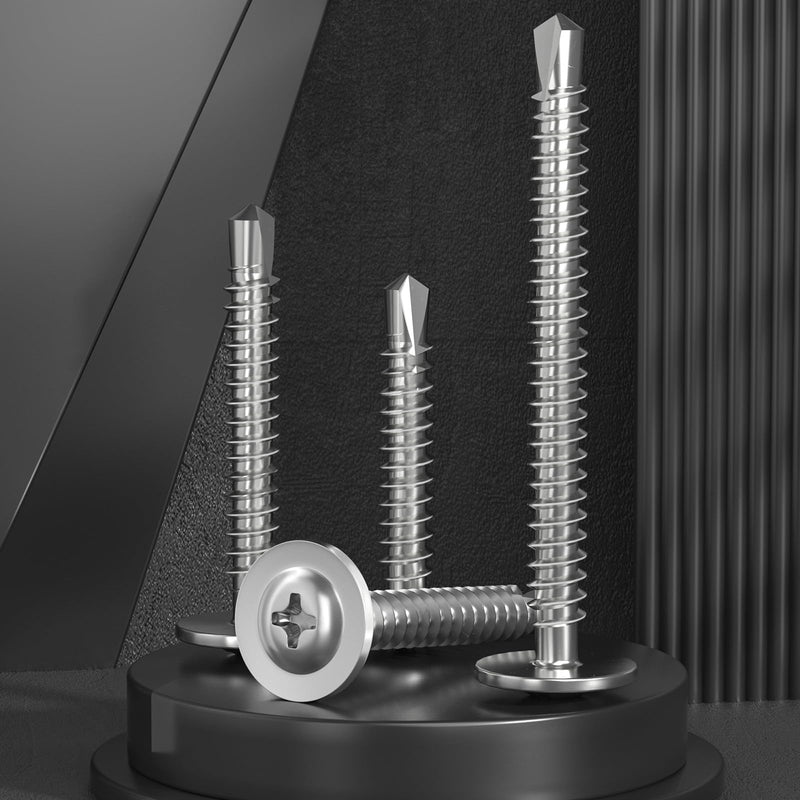 [Australia - AusPower] - 180pcs #8 Sheet Metal Screws Assortment Kit, 410 Stainless Steel Self Tapping Screws for Metal, Self Drilling Screws, 6 Sizes (1/2", 5/8", 3/4", 1", 1-1/4", 1-1/2") Modified Truss Head 
