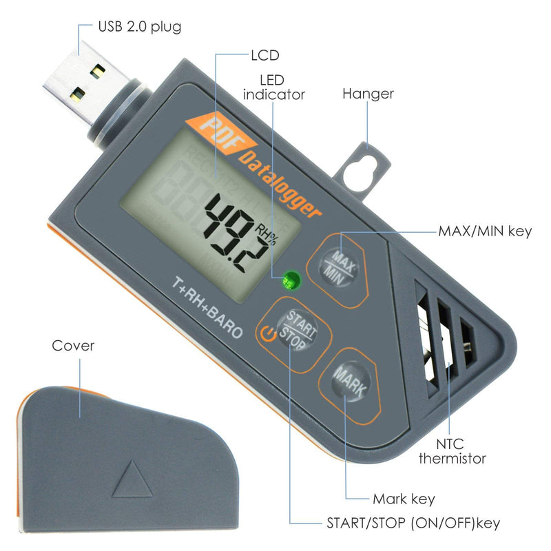 TEKCOPLUS Temperature Data Logger,USB Temperature Humidity Logger Play Generate Plug for Temperature, Humidity and Atmospheric Pressure with Built-in Software to Generate PDF and Excel Reports