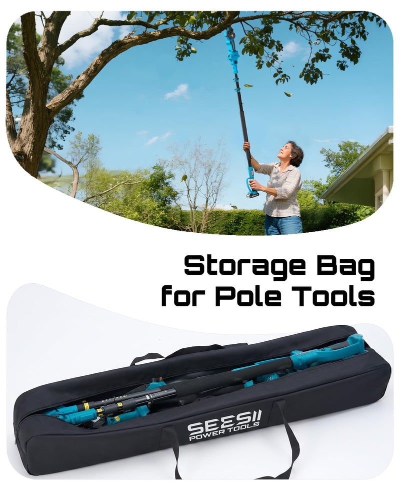 SEESII Universal 55-Inch Pole Tool Storage Bag for Detachable Pole Saws, Pole Hedge Trimmers & Pruners, Fits Collapsed Sections up to 55 in, 600D Water-Resistant Carrying Case, Black Inky Black