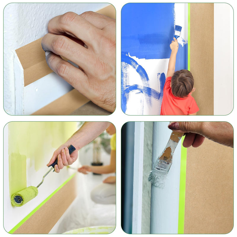 4 Rolls Pre-Taped Masking Paper for Painting - 6 inch x 50 feet Tape and Drape Painters Paper, Paint Adhesive Protective Paper Roll for Covering Skirting, Frames, Cars and Auto Body