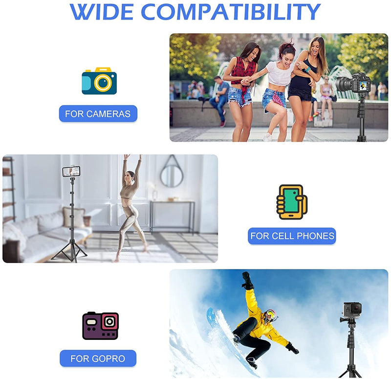 [Australia - AusPower] - SENSYNE 62" Phone Tripod & Selfie Stick, Extendable Cell Phone Tripod Stand with Wireless Remote and Phone Holder, Compatible with iPhone Android Phone, Camera 62in Black 