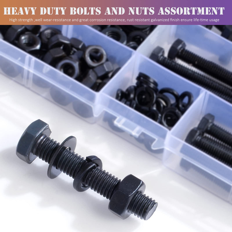 [Australia - AusPower] - 80Pcs m8 x 1.25 Bolt Metric Nuts and Bolts Assortment 30mm, 40mm, 50mm, 60mm, 70mm, 20 Sets Black Full Thread Hex Head Bolts and Nuts Kit M8, 12.9 Grade Alloy Steel with Flat and Lock Washers M8 Bolt Assortment 